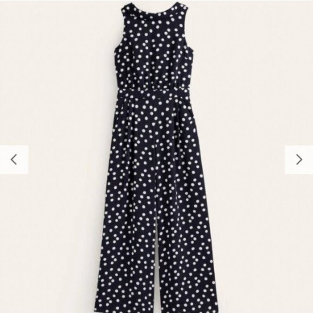 Boden Clarissa Navy Polka Dot Wide Leg Jumpsuit Sleeveless Boat Neck | 16 - 18T - Picture 5 of 16